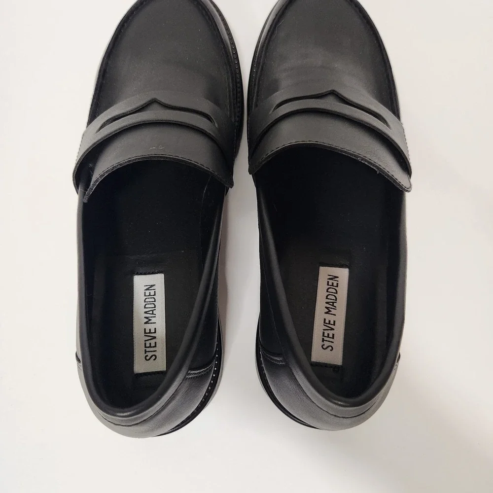 Steve Madden Womens Size 10M Shoes Black Vegan Comfort Fashion Platform Loafers